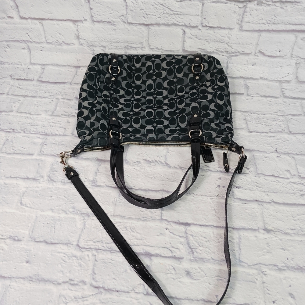 Coach black and gray signature canvas and leather satchel bag - Picture 10 of 11